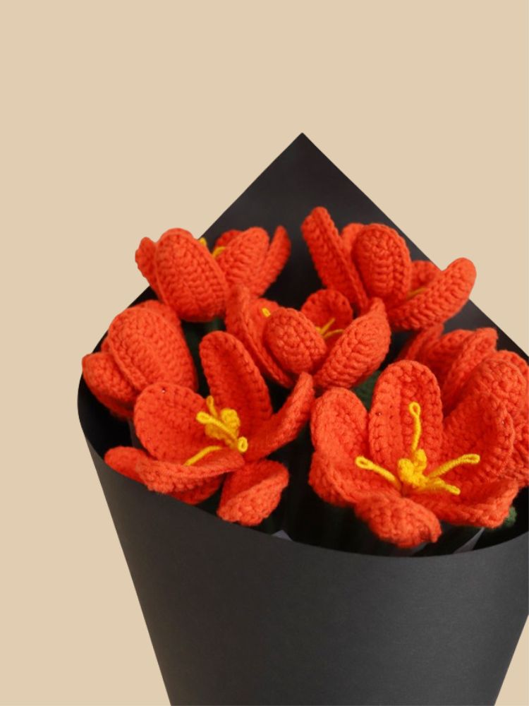 Tangerine Twilight Tulips Crochet Flower Bouquet