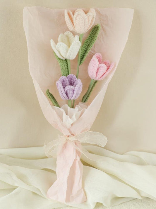 Crimson Bliss Tulip Bouquet Crochet Flowers - For Her - SecretKnit