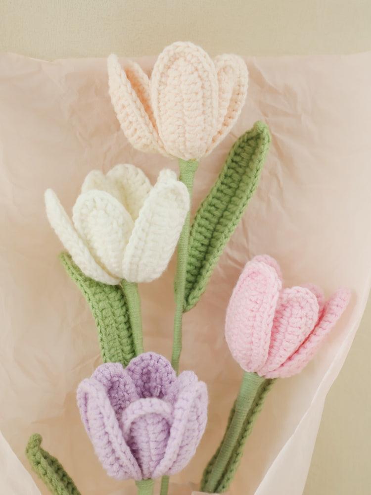 Crimson Bliss Tulip Bouquet Crochet Flowers - For Her - SecretKnit