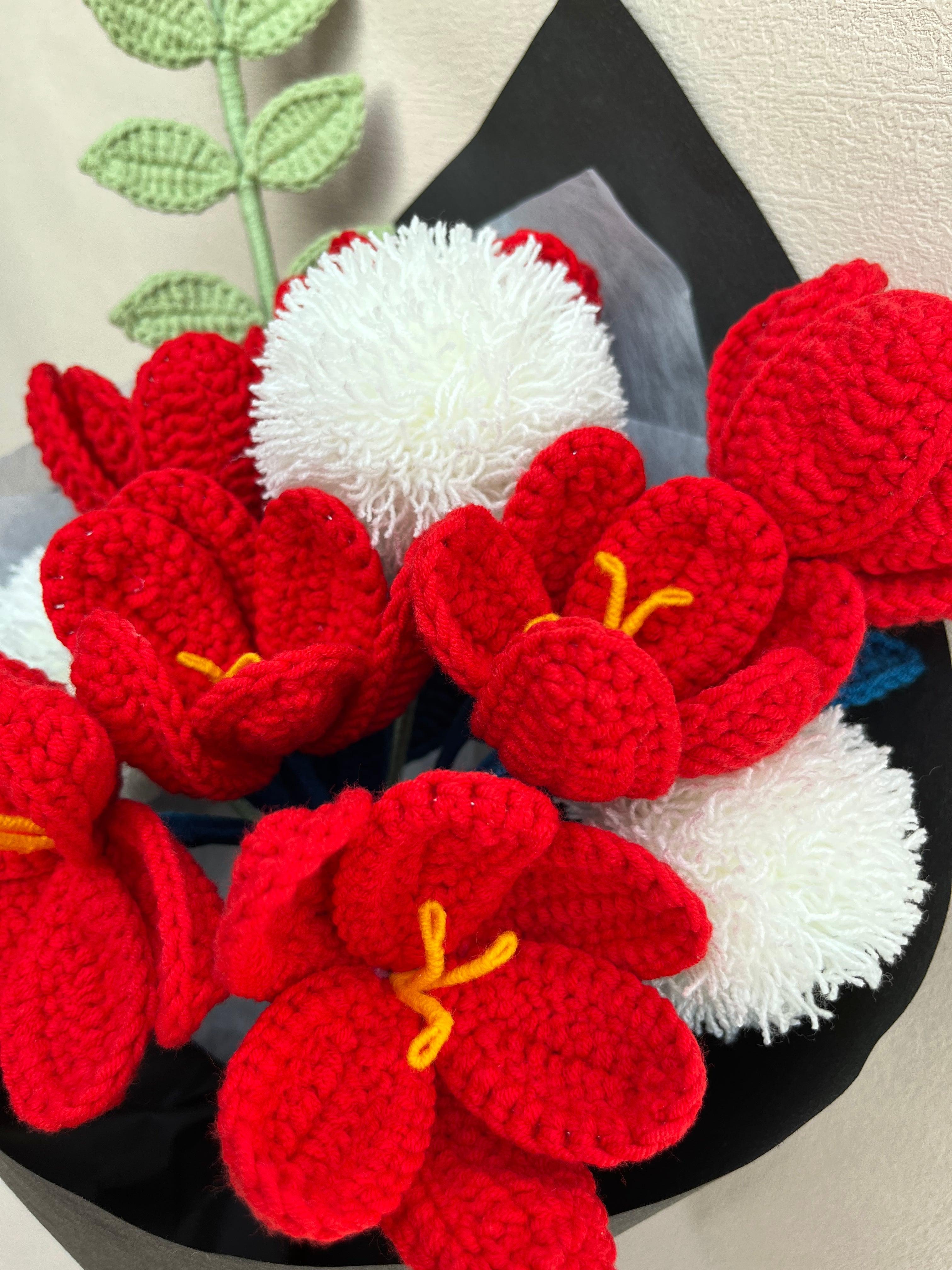 Eternal Flame Tulip Bouquet Crochet Flowers - Anniversary - SecretKnit