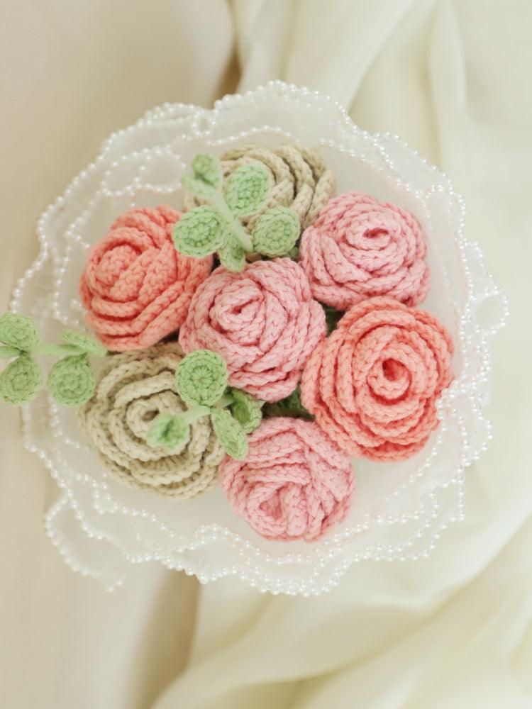 Lace Blush Bouquet Knitted Flowers - Anniversary - SecretKnit