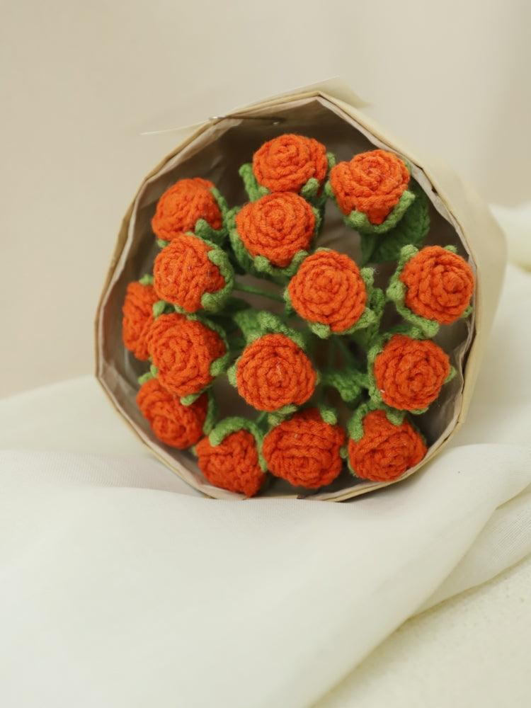 Mini Orange Roses Knitted Flowers - Anniversary - SecretKnit