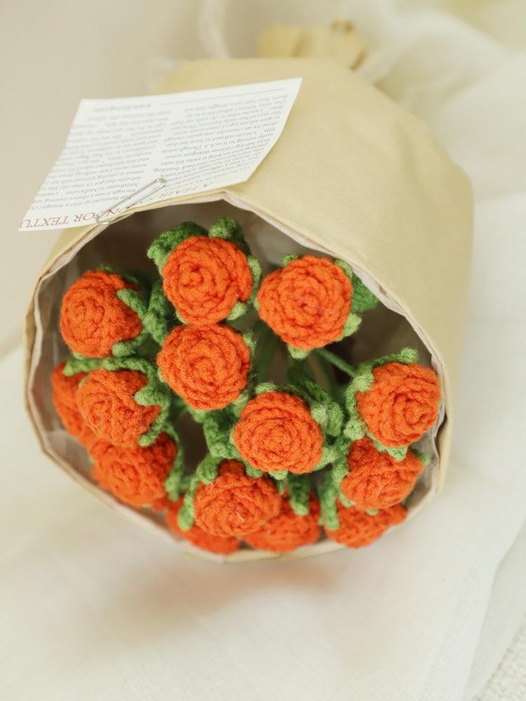 Mini Orange Roses Knitted Flowers - Anniversary - SecretKnit