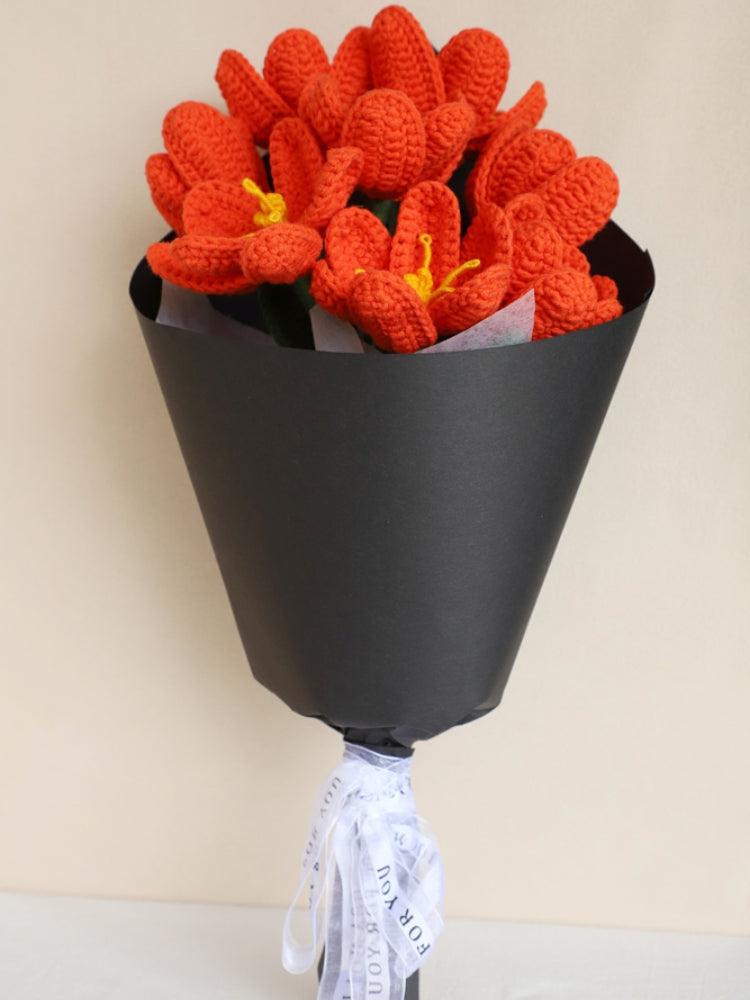 Tangerine Twilight Tulips Bouquet Crochet Flowers - Anniversary - SecretKnit