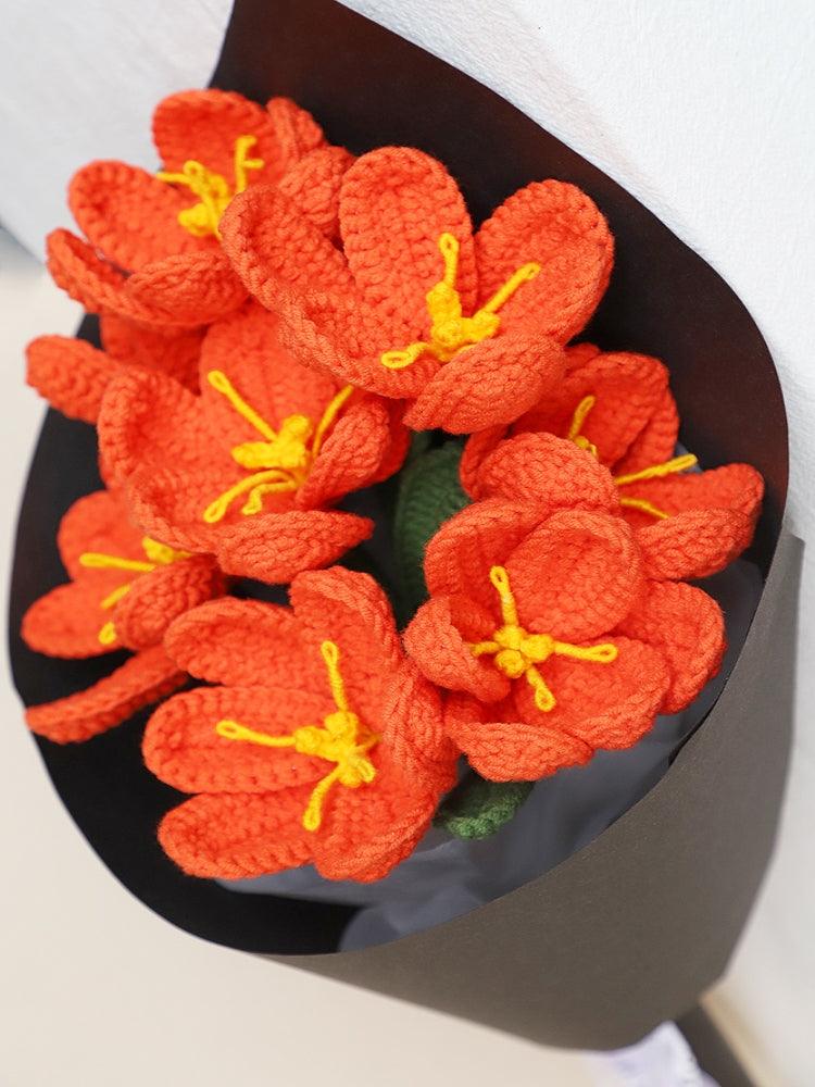 Tangerine Twilight Tulips Bouquet Crochet Flowers - Anniversary - SecretKnit