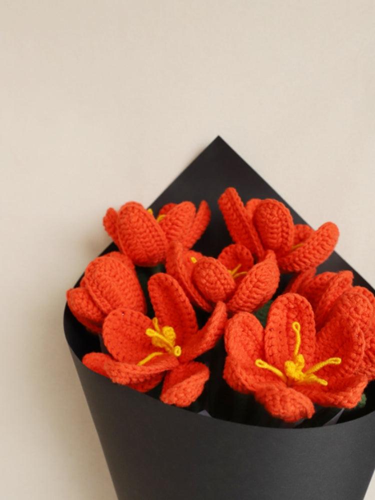 Tangerine Twilight Tulips Bouquet Crochet Flowers - Anniversary - SecretKnit