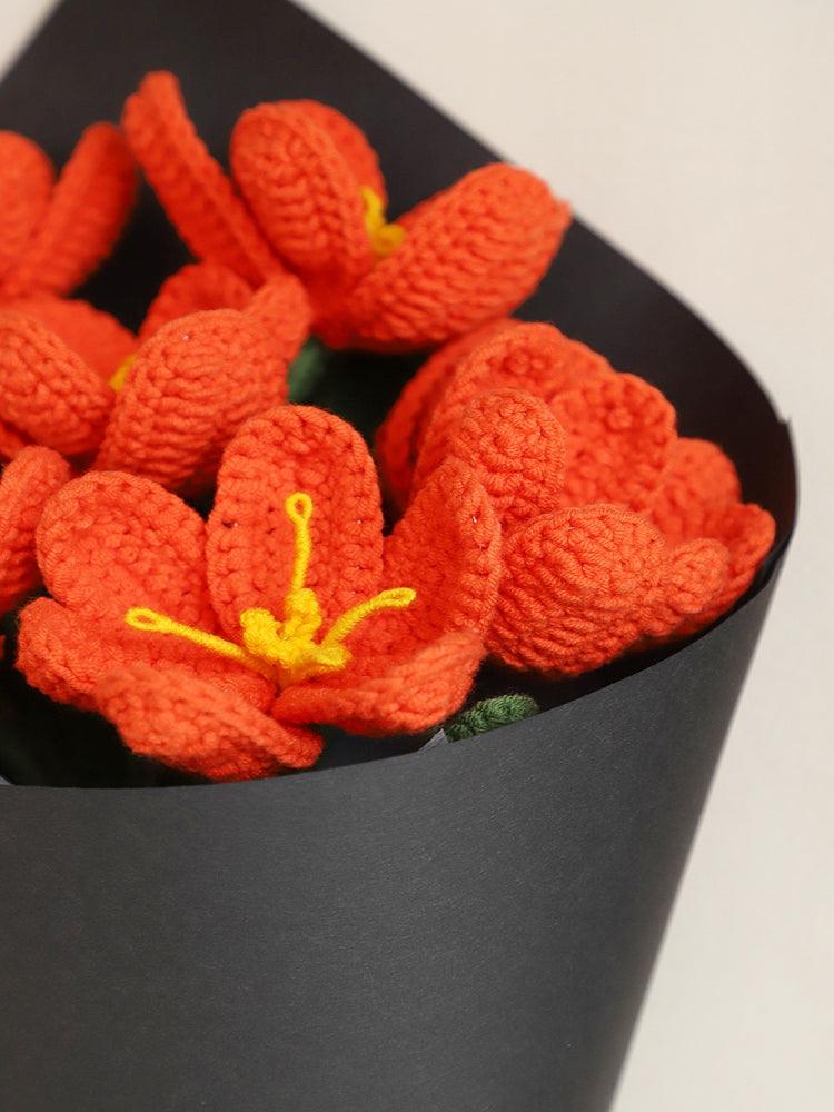 Tangerine Twilight Tulips Bouquet Crochet Flowers - Anniversary - SecretKnit